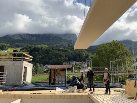 Blumen Müller Schwyz, Baufoto Aufrichten Holzbau, marty architektur