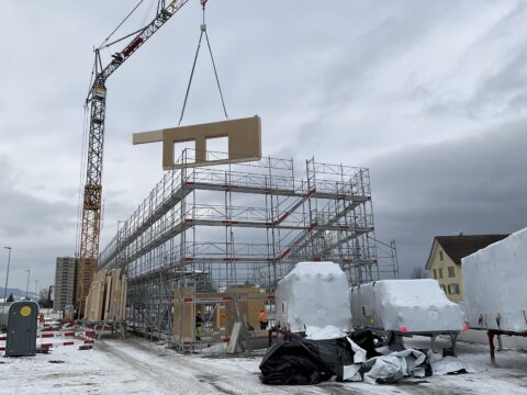 Feuerwehr- EW-Gebäude Wangen, Baufoto Aufrichten, marty architektur