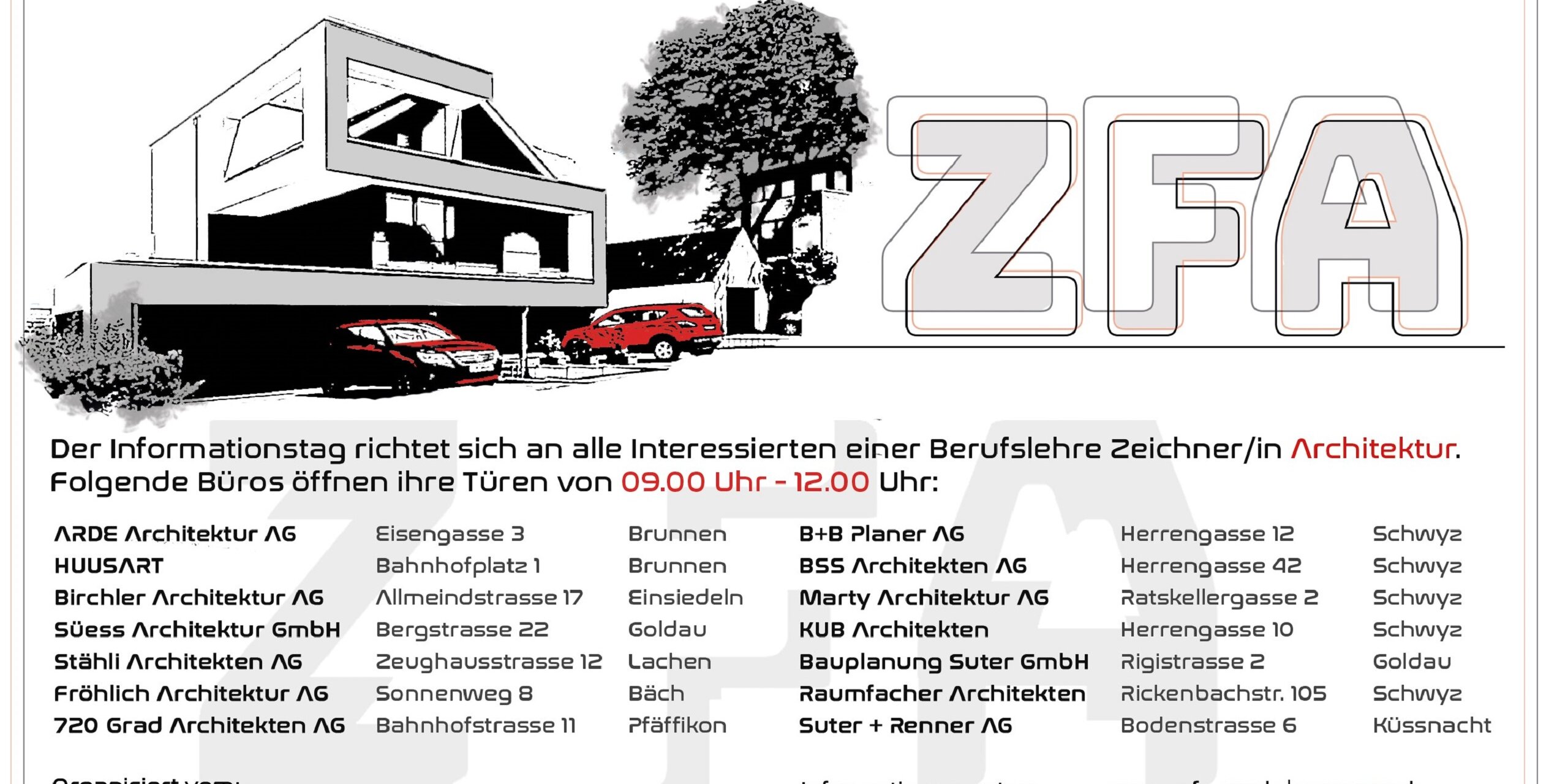 Flyer Infotag Zeichner/in Architektur, marty architektur